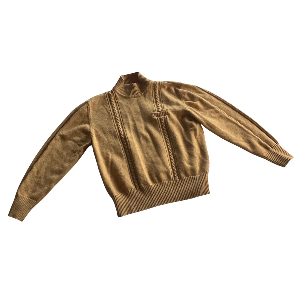 Evan Picone Women Mustard Mock Neck Cable Knit Sweater XL 100% Merino Wool